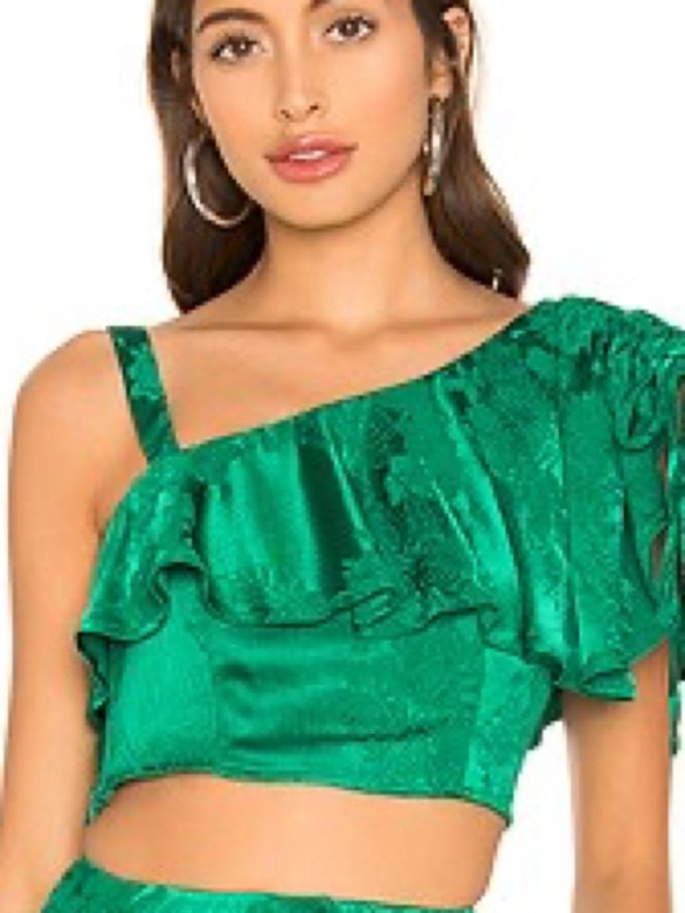 Revolve Tularosa Chase Tank in Kelly Green Ruched Sleeve Floral Satin Like
